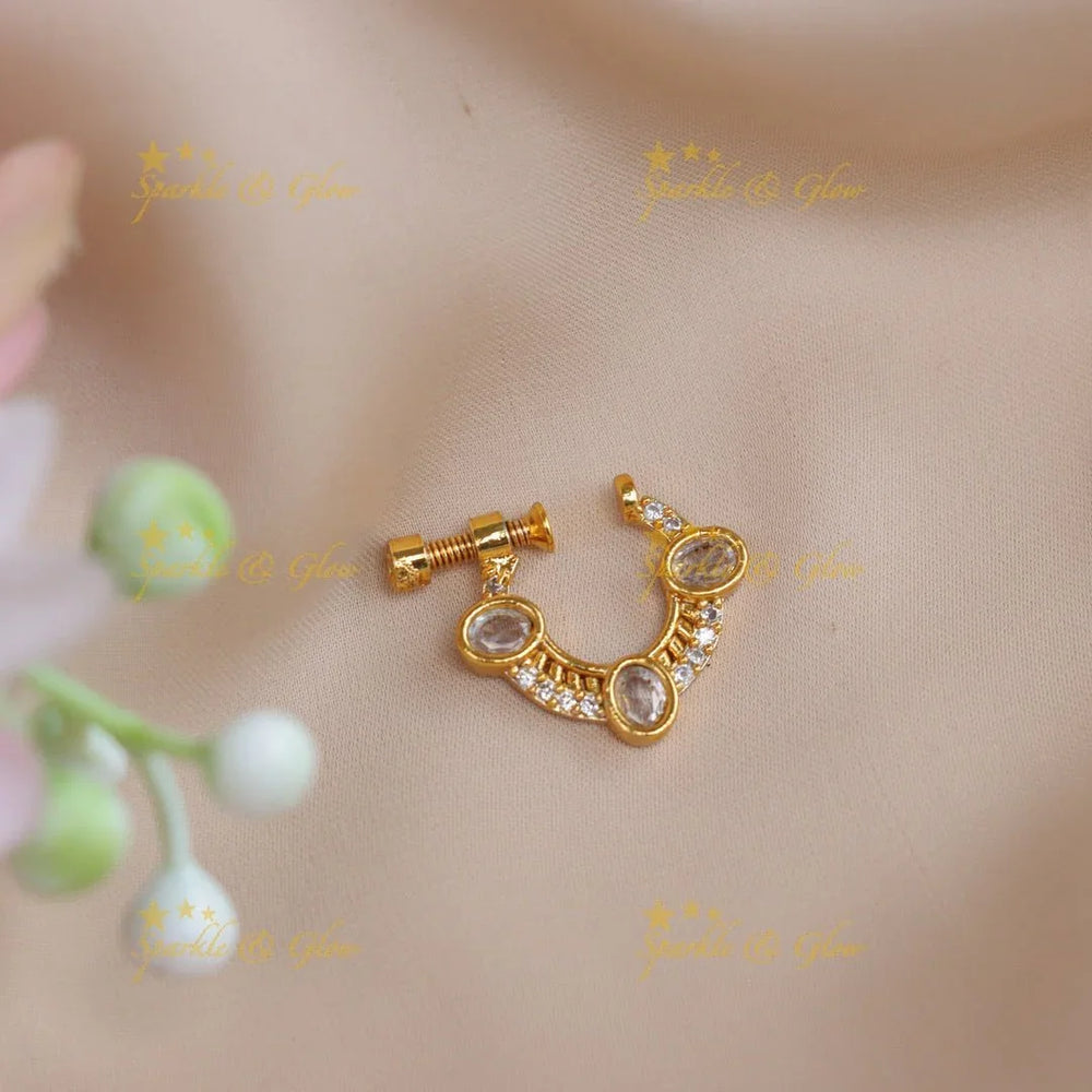 Pretty gold alike polished nose pin - White - Sparkle and Glow