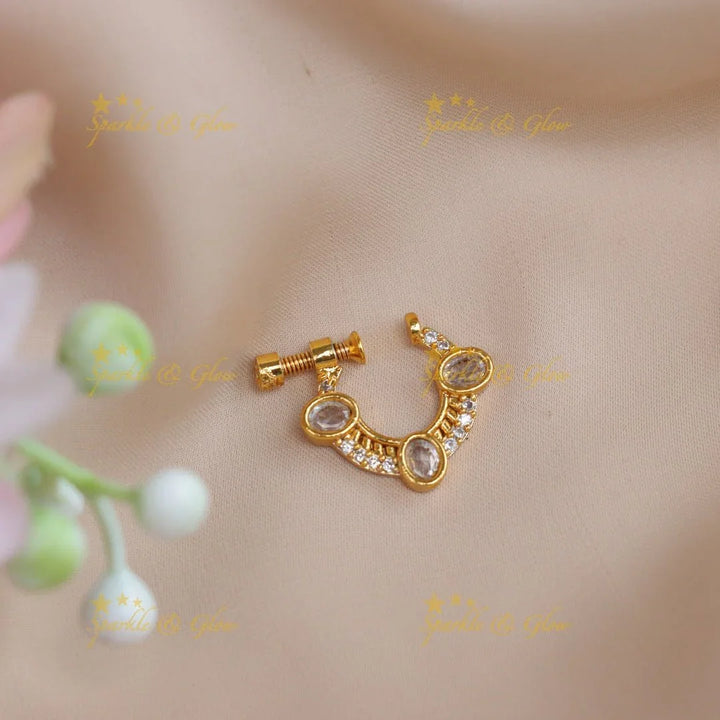 Pretty gold alike polished nose pin - White - Sparkle and Glow