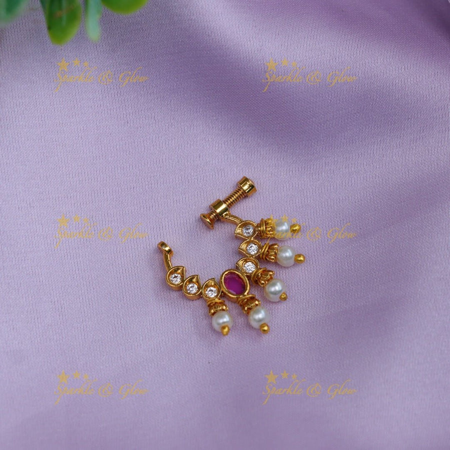 Elegant mango design pink and white stone nose pin - Sparkle and Glow - Pink white - 