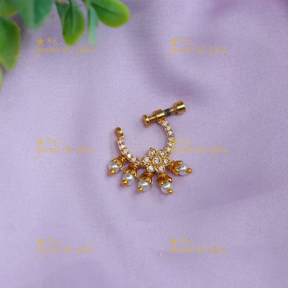 Stunning floral nose pin - White - Sparkle and Glow