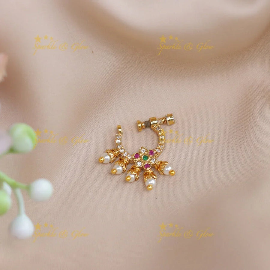 Stunning floral nose pin - White - Sparkle and Glow
