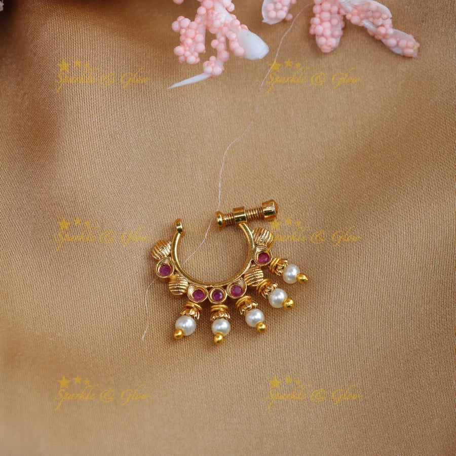 Pretty gold alike polished nose pin - Pink - Sparkle and Glow