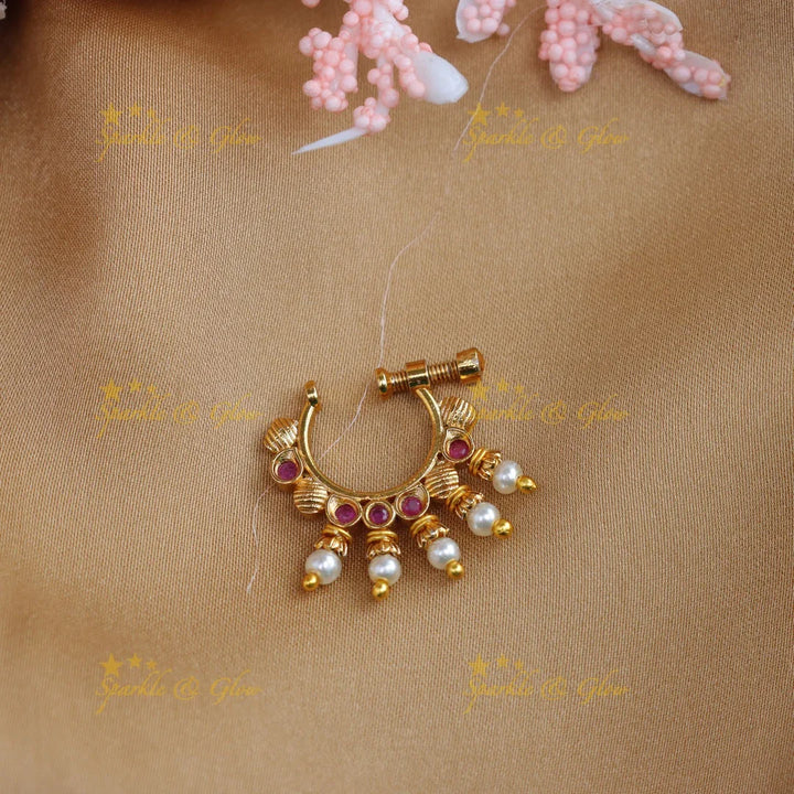 Pretty gold alike polished nose pin - Pink - Sparkle and Glow