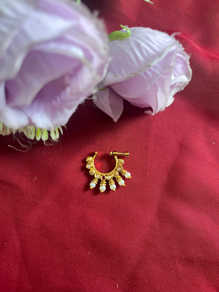 Gold-Polished Pink Nose Pin - Feminine Touch