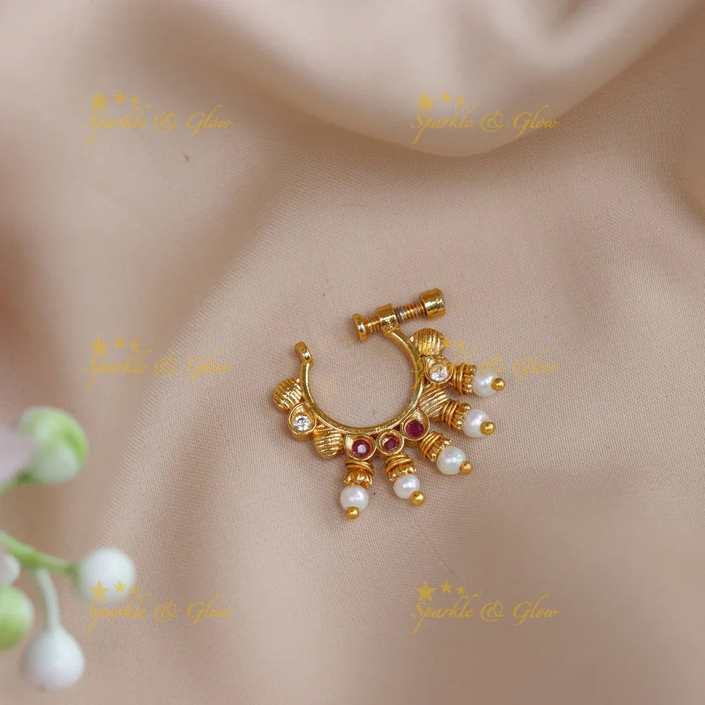 Pretty gold alike polished nose pin - Pink - Sparkle and Glow