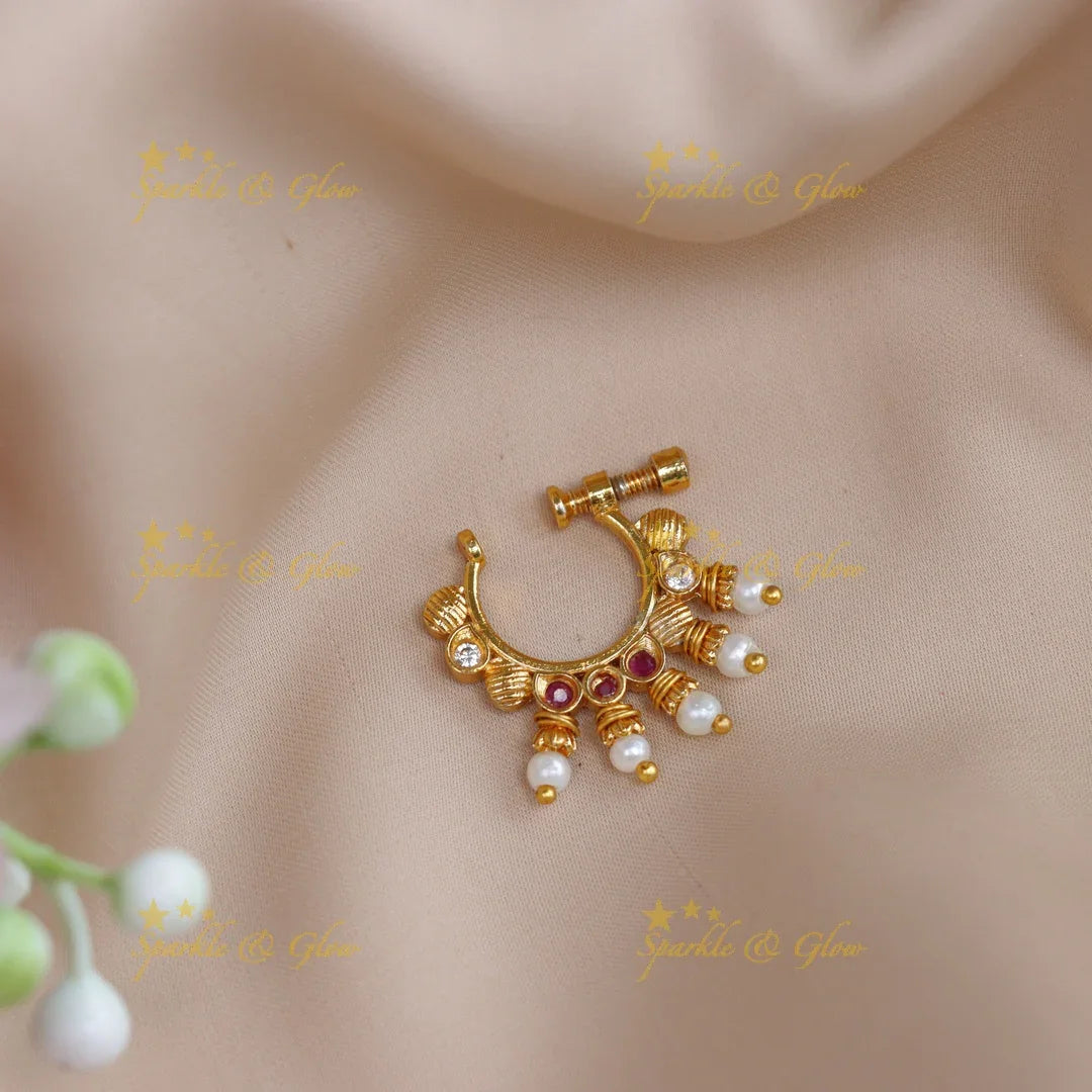 Pretty gold alike polished nose pin - Pink - Sparkle and Glow
