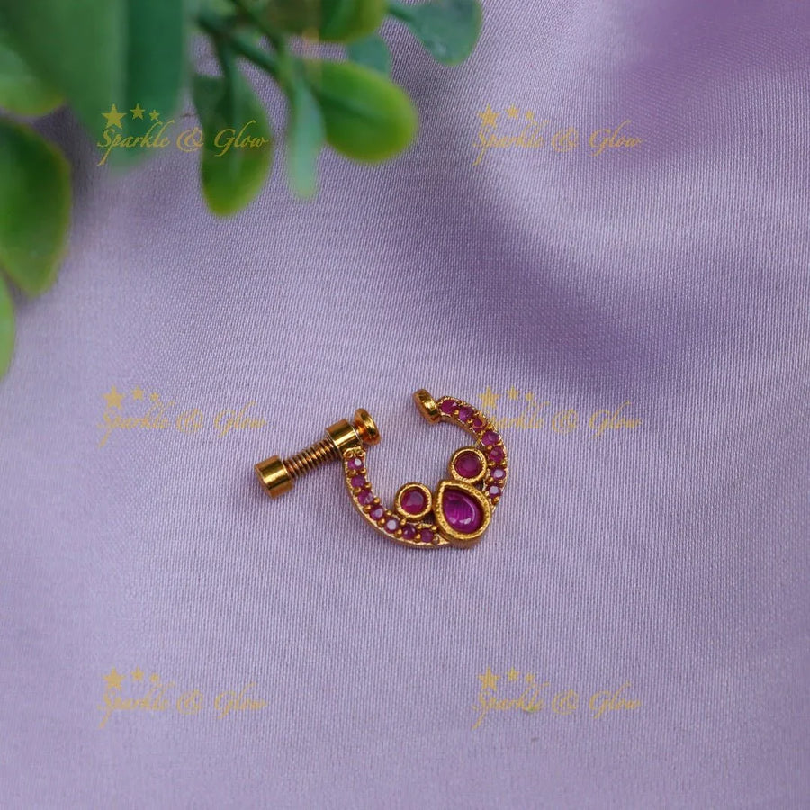 Pretty gold polished nose pin - Pink - Sparkle and Glow