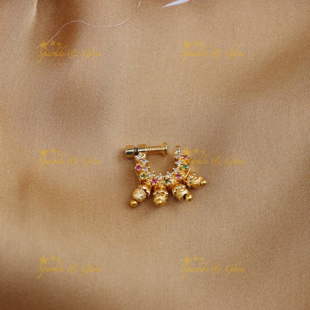 Elegant multi color AD stones with gold beads nose pin - Sparkle and Glow