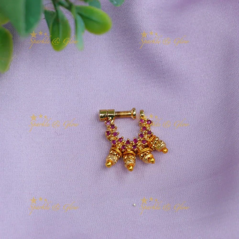 Elegant multi color AD stones with gold beads nose pin - Sparkle and Glow