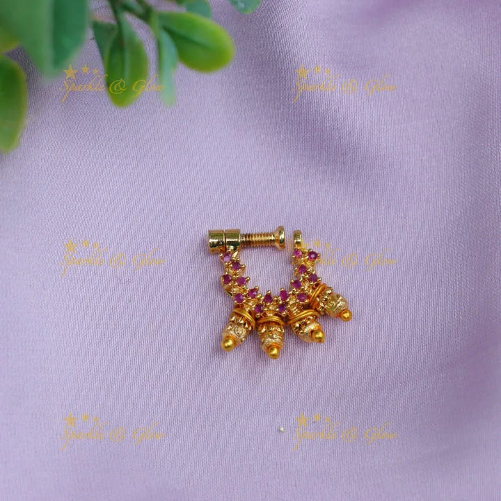 Elegant multi color AD stones with gold beads nose pin - Sparkle and Glow