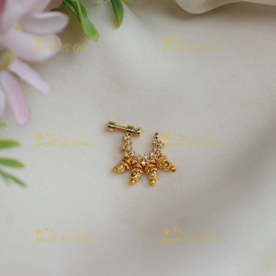 Elegant multi color AD stones with gold beads nose pin - Sparkle and Glow