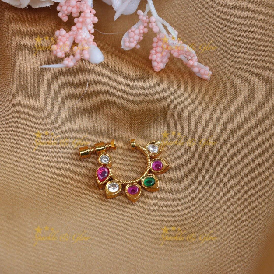 Simple and elegant tear drop multi colour nose pin - Sparkle and Glow