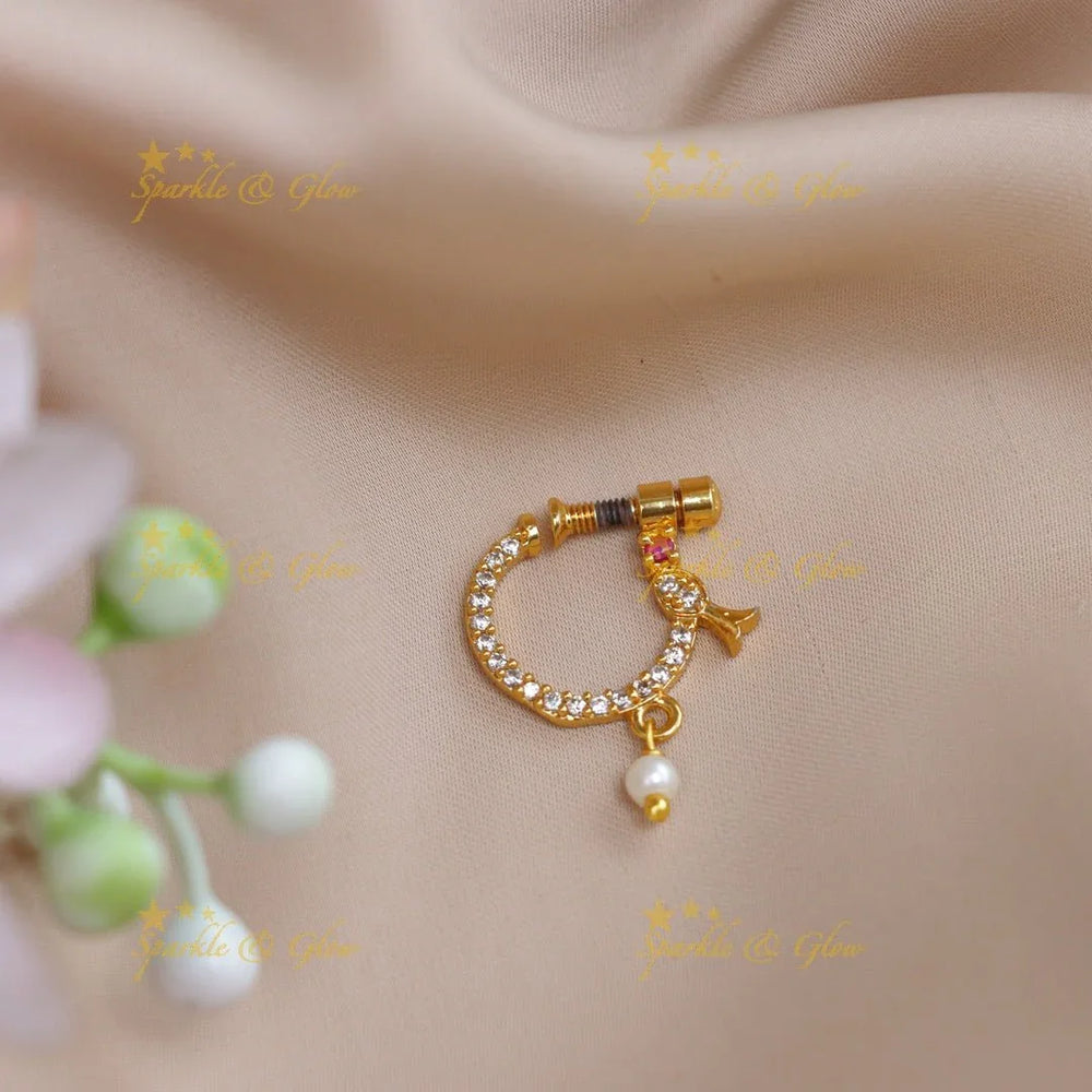 Amazing pink and white colour fish design nose pin - Sparkle and Glow