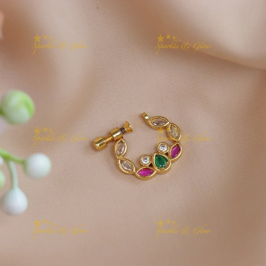 Beautiful white and pink floral nose pin - Sparkle and Glow