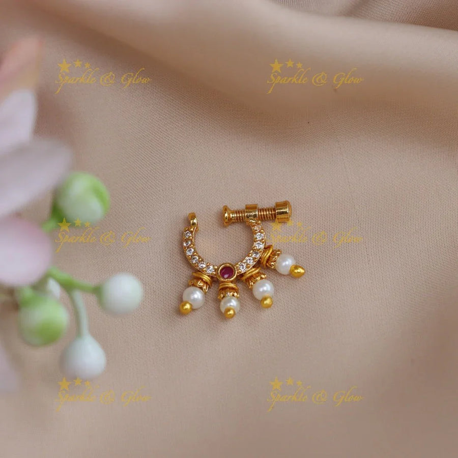 Pretty pink and white stone nose pin - Sparkle and Glow