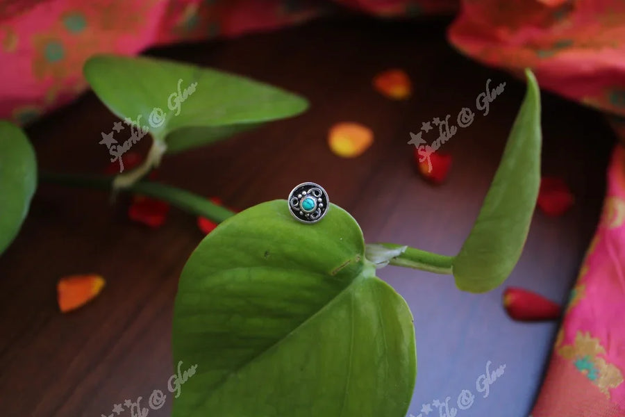 Sterling silver semi precious stone pierced nose pin - turquoise - Sparkle and Glow