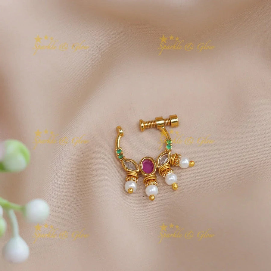 Elegant tear drop multi colour nose pin - Sparkle and Glow