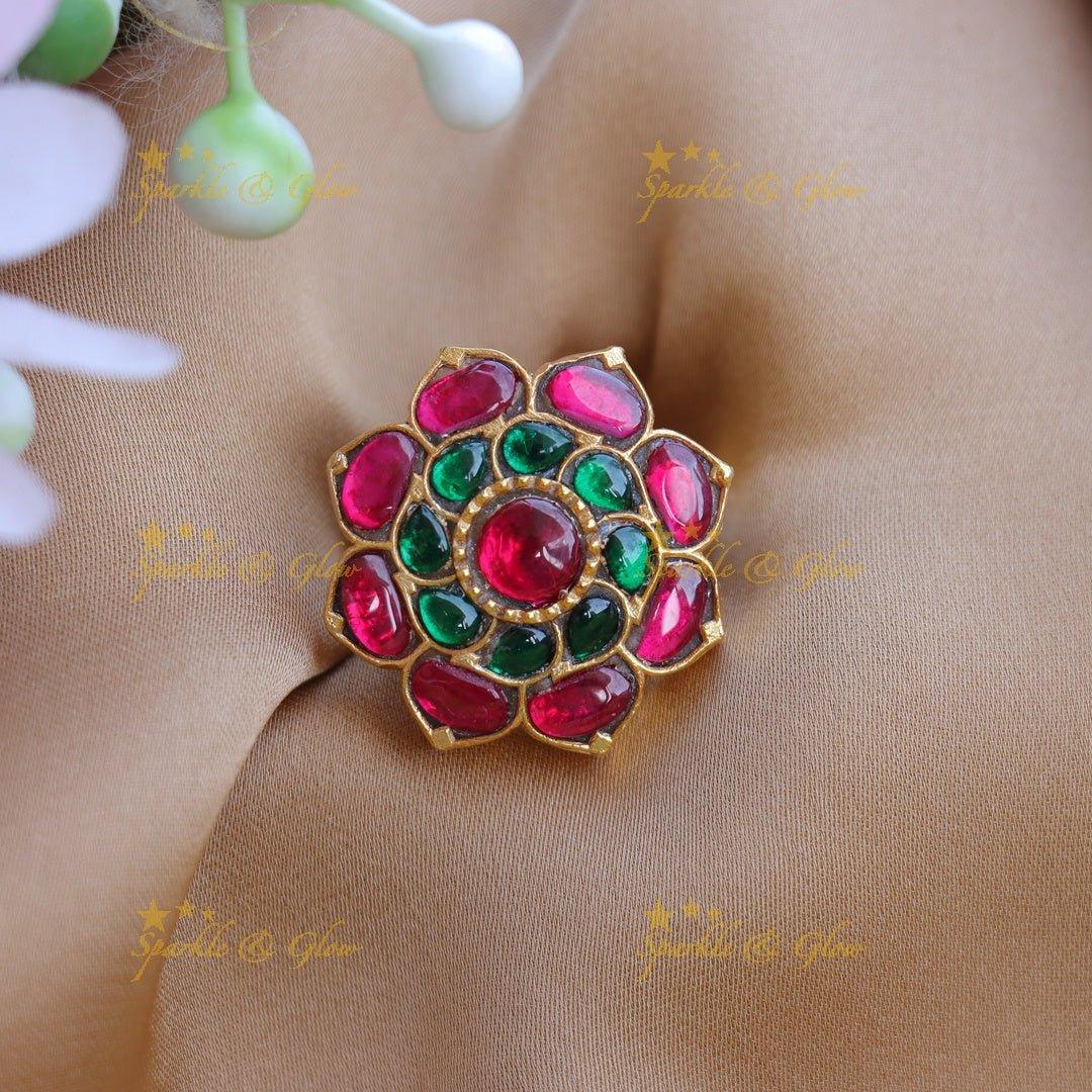 Elegant Floral jadau stones finger ring - Multi 1 - Sparkle and Glow