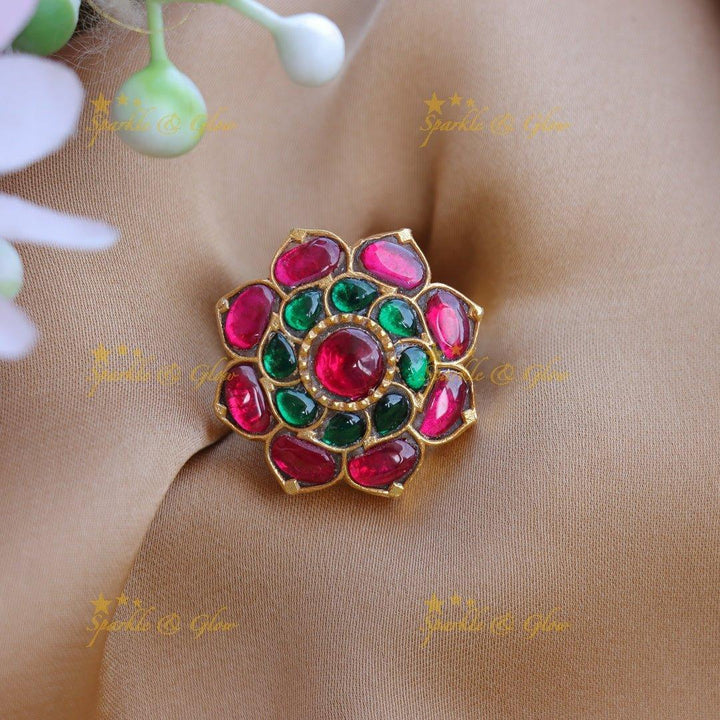 Elegant Floral jadau stones finger ring - Multi 1 - Sparkle and Glow