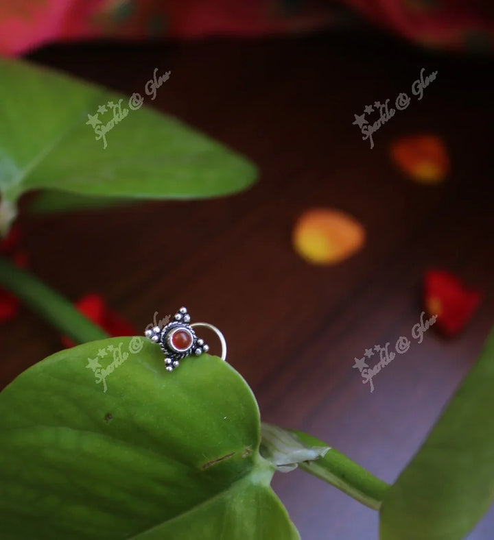 Sterling silver semi precious stone pierced nose pin - Green - Sparkle and Glow