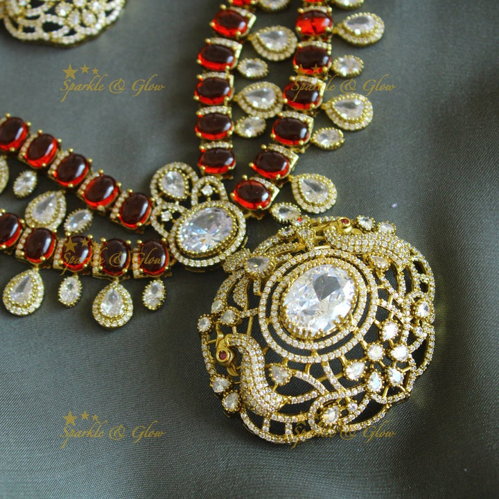 Gracious Peacock pendant carved Victorian AD short necklace with waterdrop hanging - Sparkle and Glow - Back Thread - 