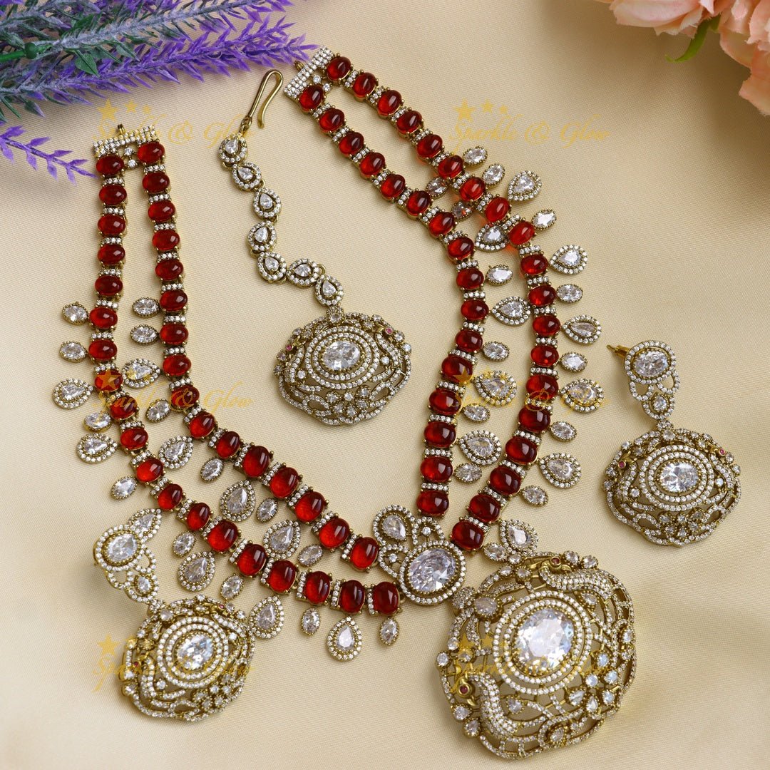Gracious Peacock pendant carved Victorian AD short necklace with waterdrop hanging - Sparkle and Glow - Back Thread - 