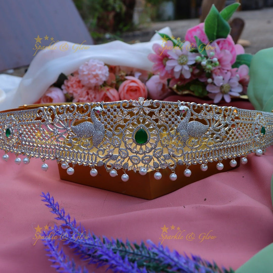 Gorgeous Peacock and floral design AD hip belt - Sparkle and Glow - 