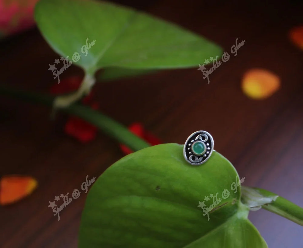 Sterling silver semi precious stone pierced nose pin - Pearl - Sparkle and Glow