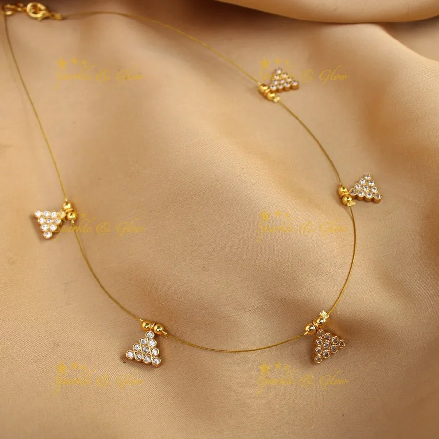 Pretty triangle design short necklace with invisible chain CZ - Sparkle and Glow