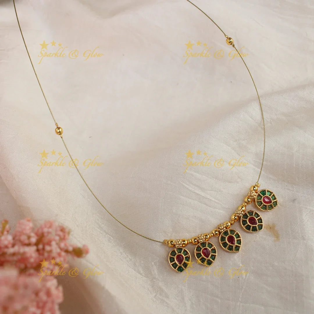 gorgeous leaf design green and white kemp stone short necklace with invisible chain - Sparkle and Glow