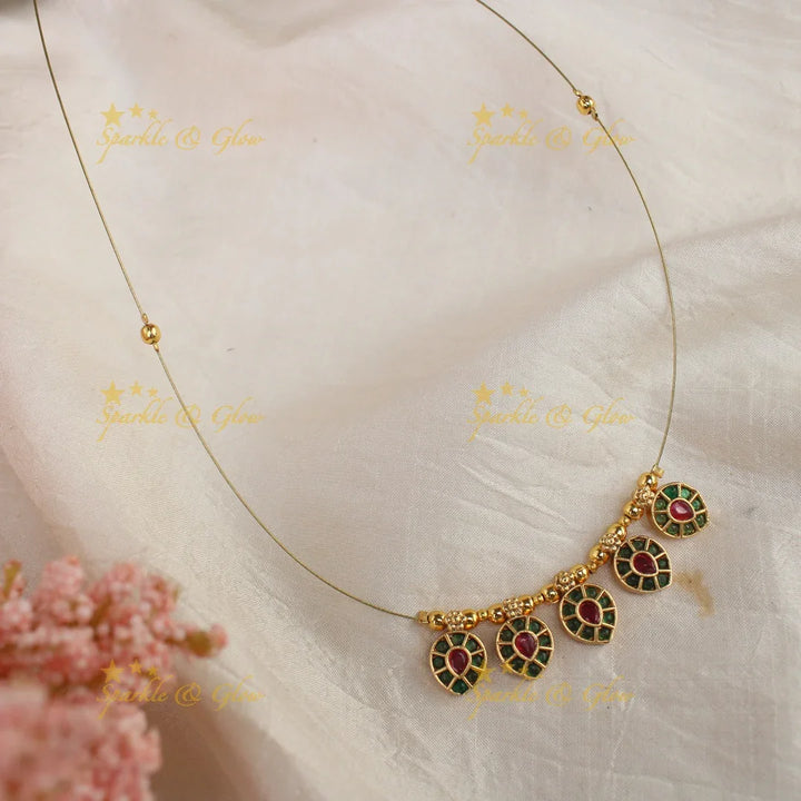 gorgeous leaf design green and white kemp stone short necklace with invisible chain - Sparkle and Glow