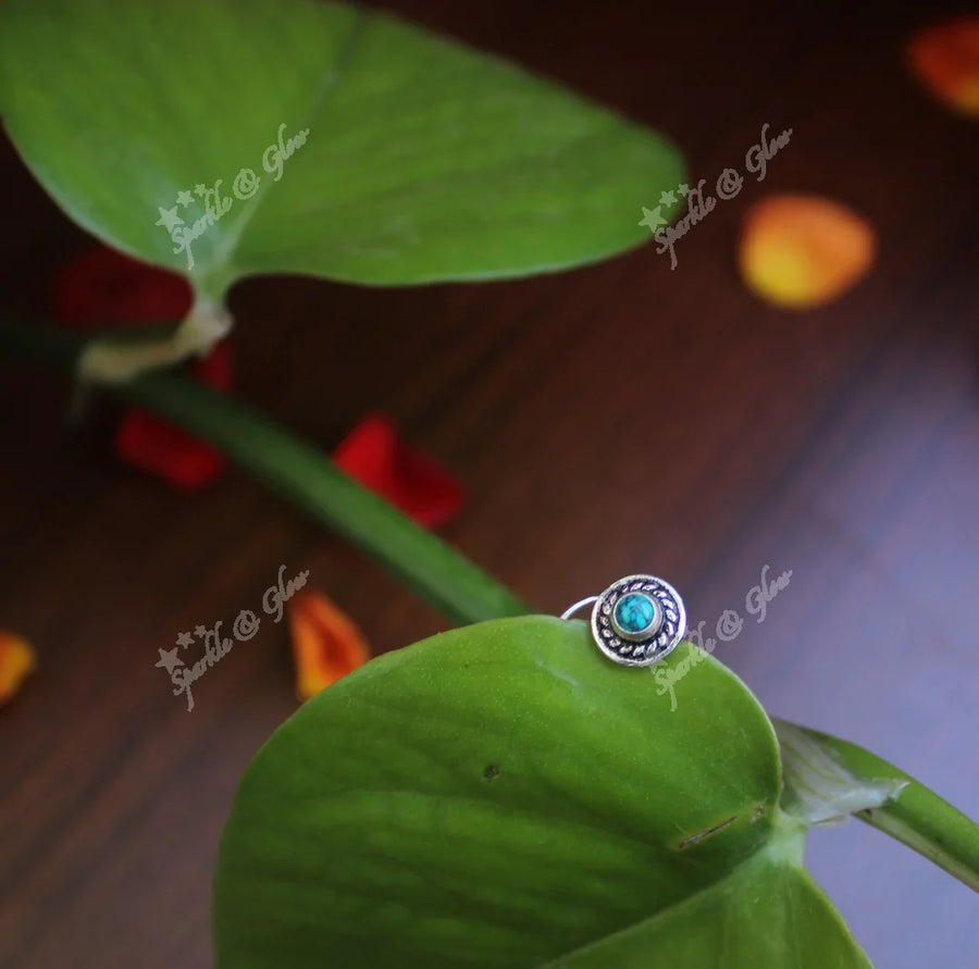 Sterling silver semi precious stone pierced nose pin - turquoise - Sparkle and Glow