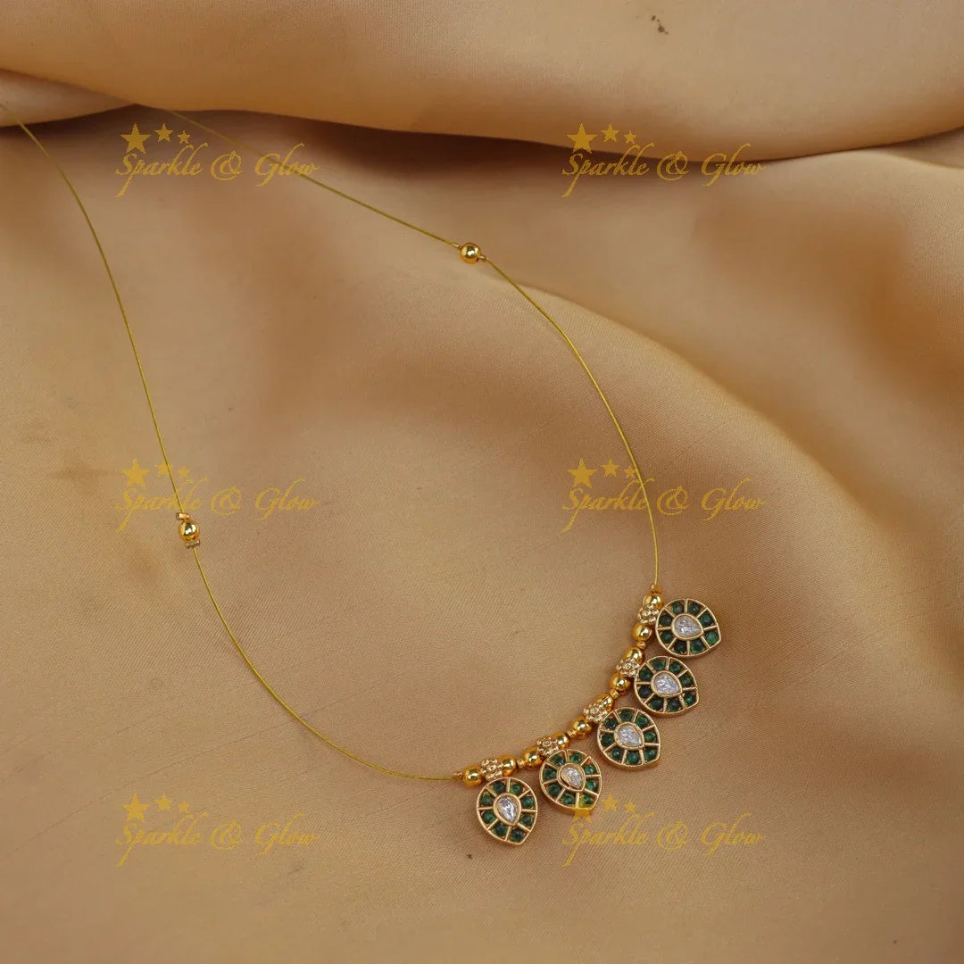 gorgeous leaf design green and white kemp stone short necklace with invisible chain - Sparkle and Glow