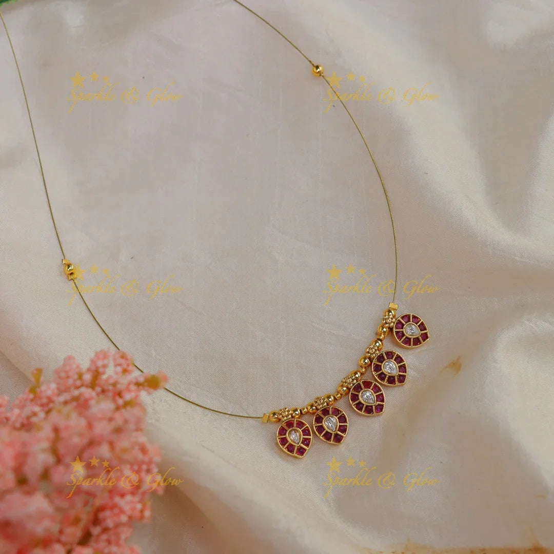 gorgeous leaf design green and white kemp stone short necklace with invisible chain - Sparkle and Glow