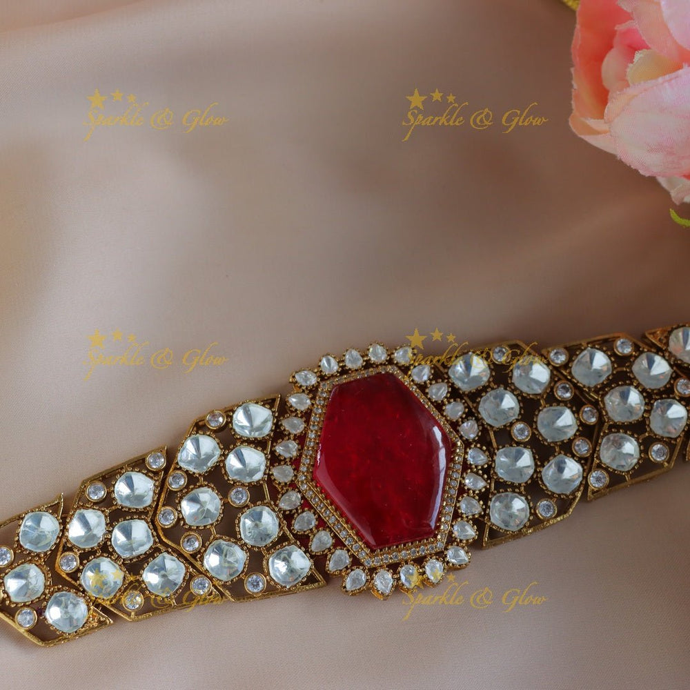 Statement Kundan Victorian AD Hexagon shape choker - Sparkle and Glow - Back Thread - 