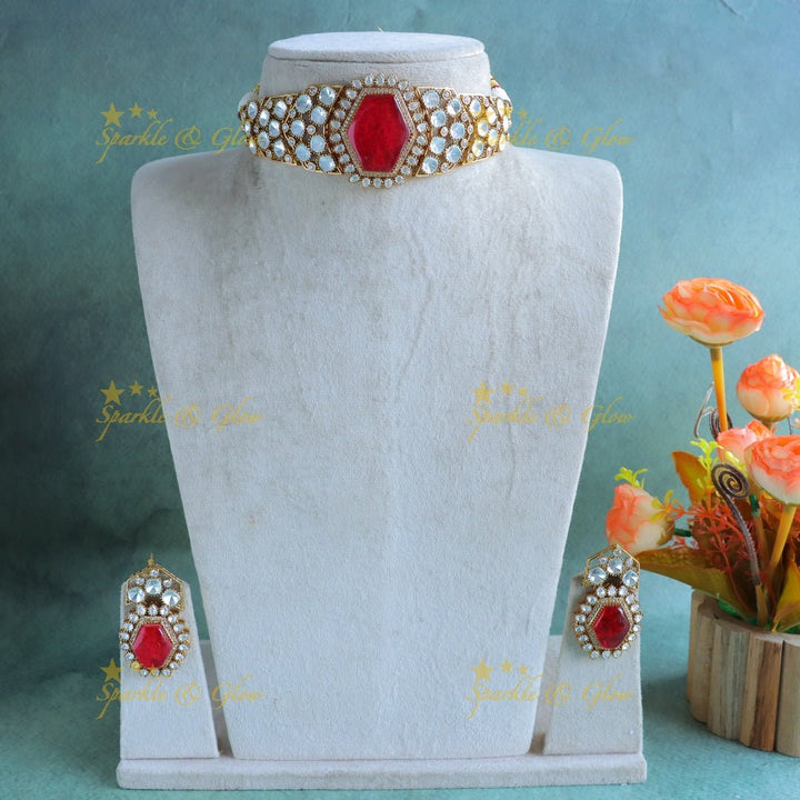 Statement Kundan Victorian AD Hexagon shape choker - Sparkle and Glow - Back Thread - 