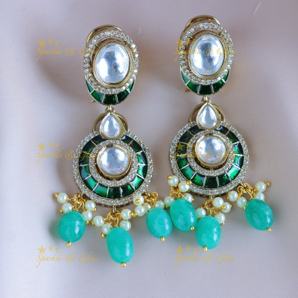 Intricately carved victorian AD choker with Kundan stones - Green - Sparkle and Glow - 