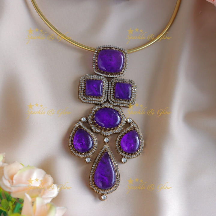 Statement Mango square pendant Victorin AD hasli choker - Purple - Sparkle and Glow - 