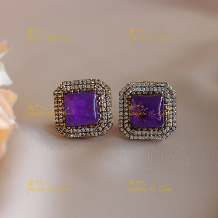Statement Mango square pendant Victorin AD hasli choker - Purple - Sparkle and Glow - 