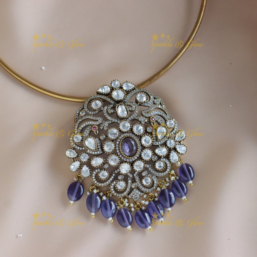 Gracious Kundan Floral Victorian AD hasli choker - Voilet - Sparkle and Glow - 
