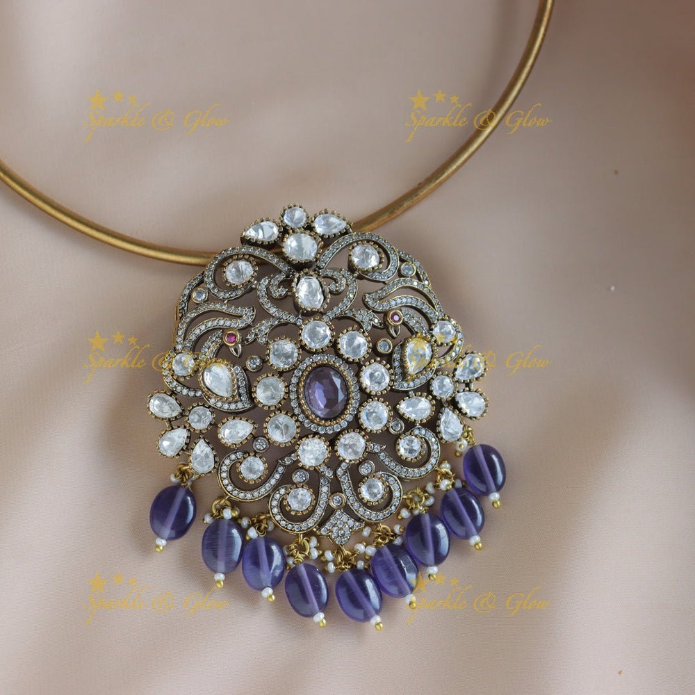 Gracious Kundan Floral Victorian AD hasli choker - Voilet - Sparkle and Glow - 