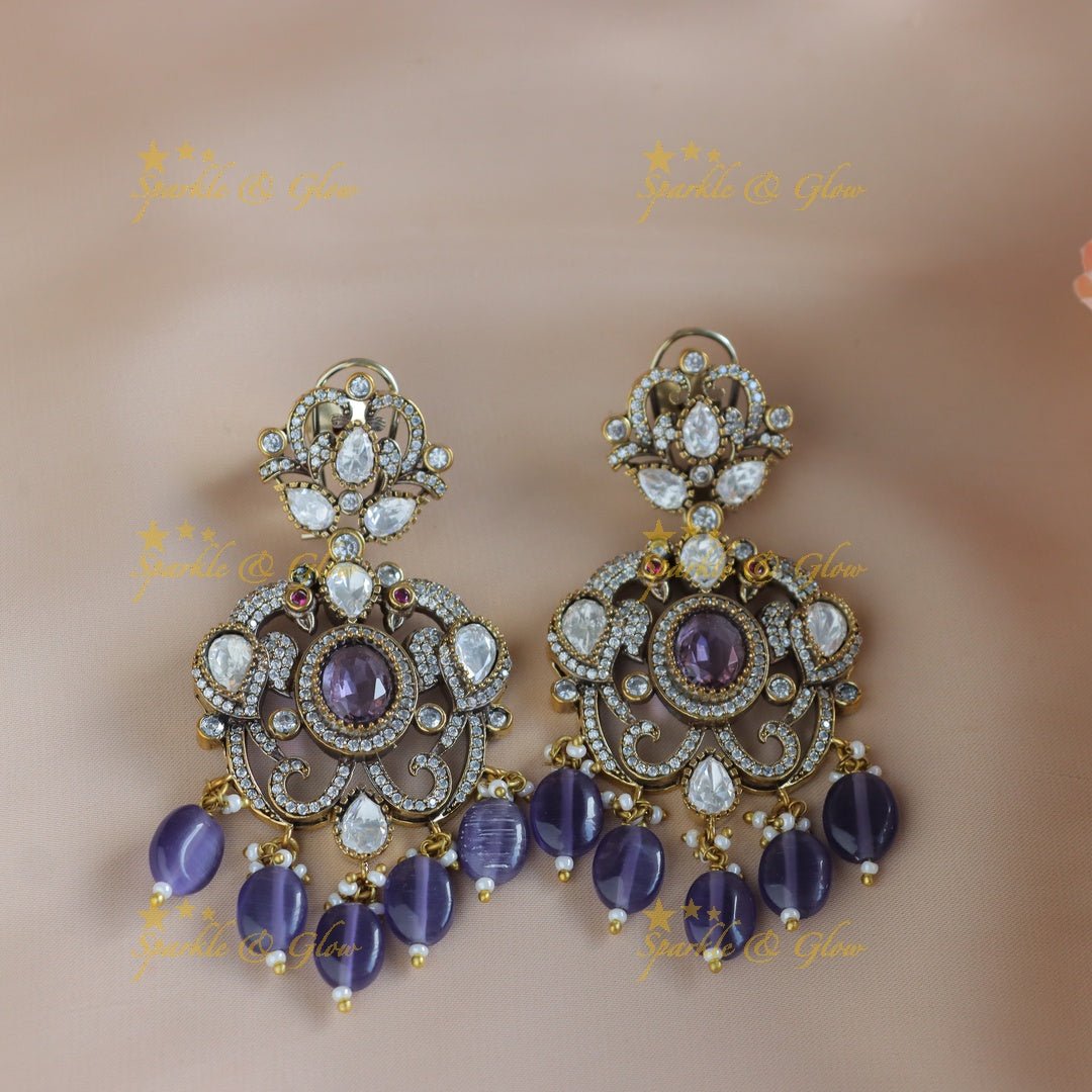 Gracious Kundan Floral Victorian AD hasli choker - Voilet - Sparkle and Glow - 