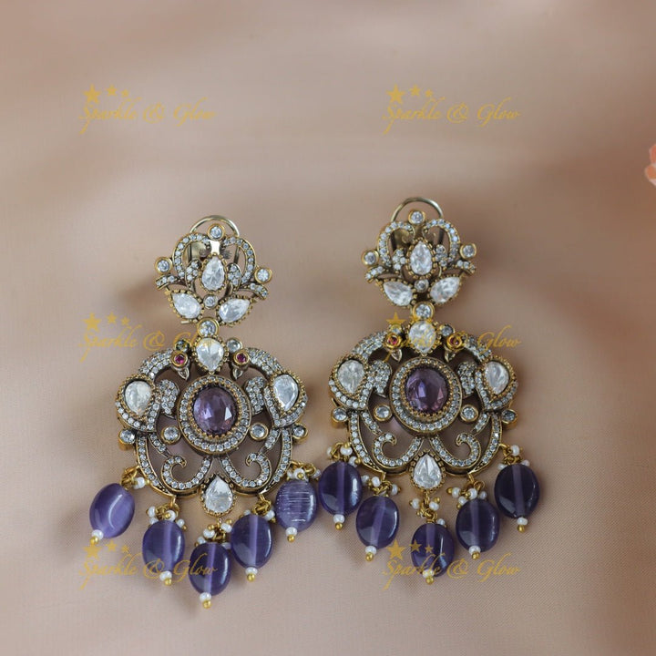 Gracious Kundan Floral Victorian AD hasli choker - Voilet - Sparkle and Glow - 