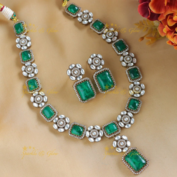 Stunning Square stone Floral Kundan victorian AD choker - Sparkle and Glow - Back Thread - 