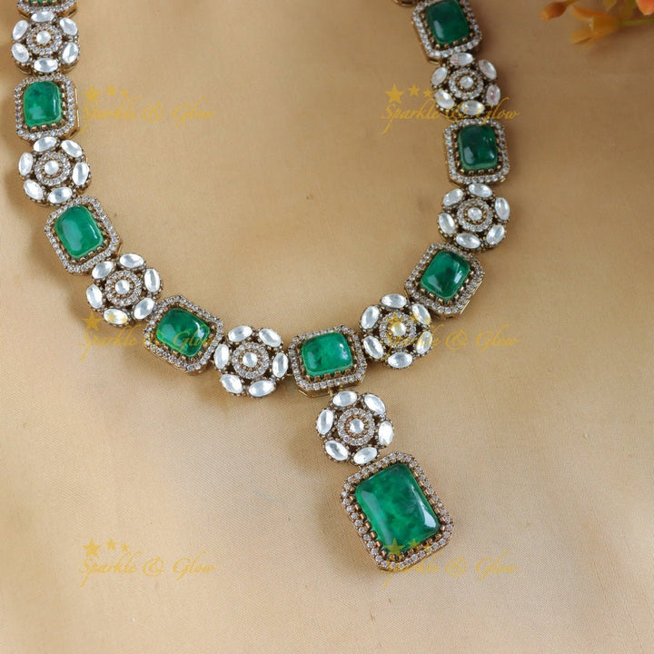 Stunning Square stone Floral Kundan victorian AD choker - Sparkle and Glow - Back Thread - 