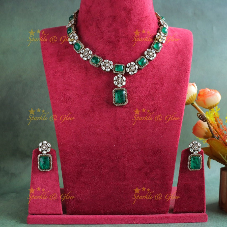 Stunning Square stone Floral Kundan victorian AD choker - Sparkle and Glow - Back Thread - 