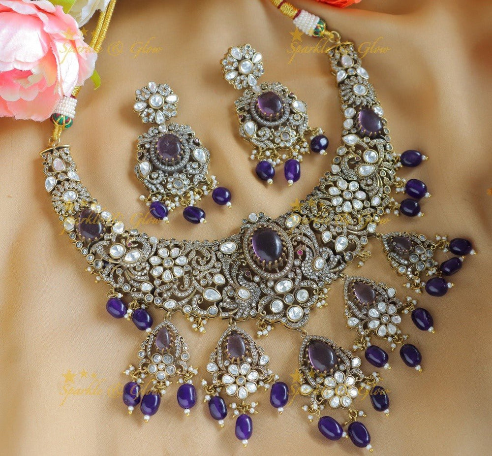 Gracious Victorian AD Peacock Floral Kundan short necklace - Sparkle and Glow - Back Thread - 