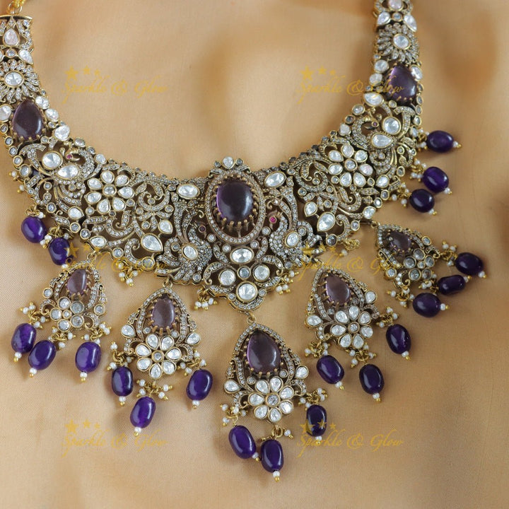 Gracious Victorian AD Peacock Floral Kundan short necklace - Sparkle and Glow - Back Thread - 