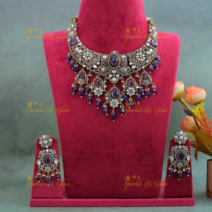 Gracious Victorian AD Peacock Floral Kundan short necklace - Sparkle and Glow - Back Thread - 
