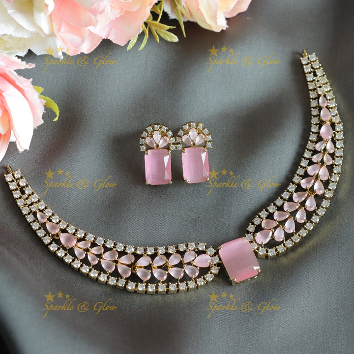 Stunning Victorian AD Waterdrop design Collar necklace-Pink